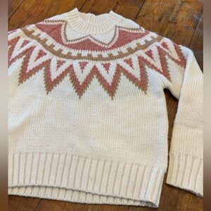 Elegant Cream and Pink Geometric Sweater